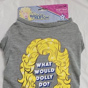Gray Graphic Tee with Yellow Hair & Blue Text